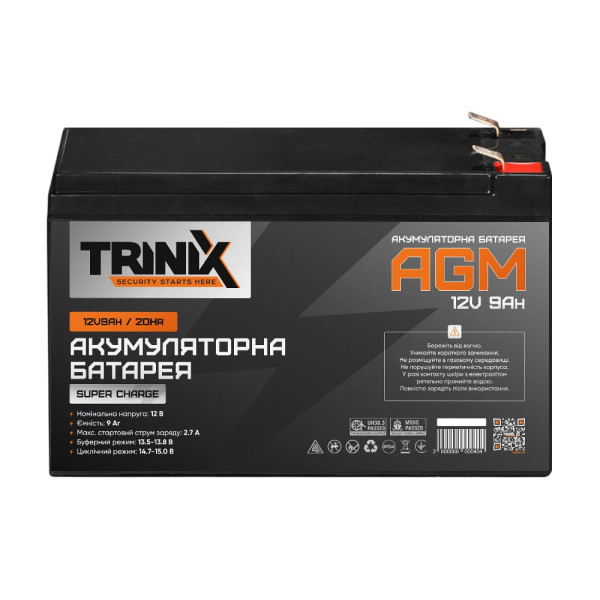 Trinix 12V9Ah/20Hr Super Charge AGM Акумуляторна батарея 12В 9А*год свинцево-кислотна