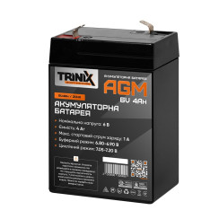 Акумуляторна батарея 6В 4Аг Trinix 6V4Ah/20Hr AGM свинцево-кислотна