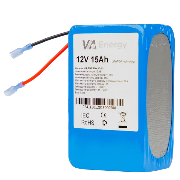 Акумуляторна батарея літієва 12В, 15А•г VIA Energy