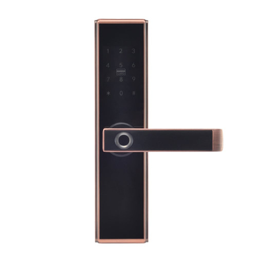 Замок біометричний автономний Trinix TRL-5109BTF Red Bronze Right з Bluetooth, зчитувачем відбитків пальців і карт Mifare