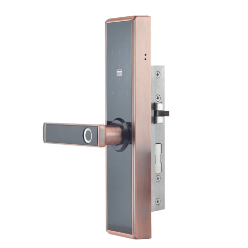 Замок біометричний автономний Trinix TRL-5109BTF Red Bronze Left з Bluetooth, зчитувачем відбитків пальців і карт Mifare