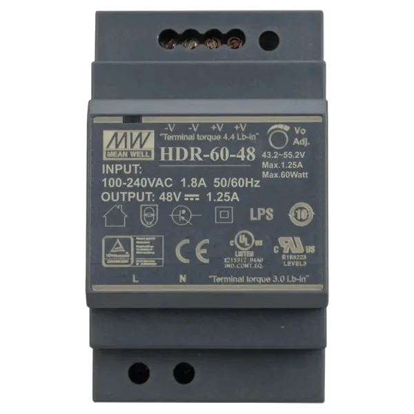 Блок живлення Mean Well HDR-60-48 48B 1.25А для монтажа на DIN рейку