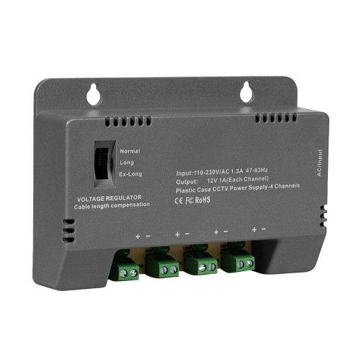 Блок живлення Kraft KRF-1204B (4CH) 60W, 4 канали навантаження, 12V/1A на 1 канал, з регулятором напруги для компенсації довжини кабелю