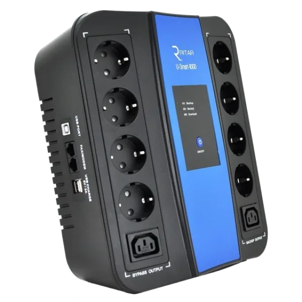Джерело безперебійного живлення Ritar U-Smart-1000 600 Вт AVR 8xSCHUKO RJ45