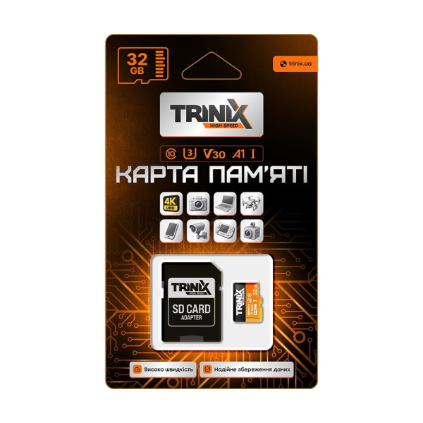 Карта пам’яті Trinix 32GB miсroSDHC з SD-адаптером U3 V30 A1
