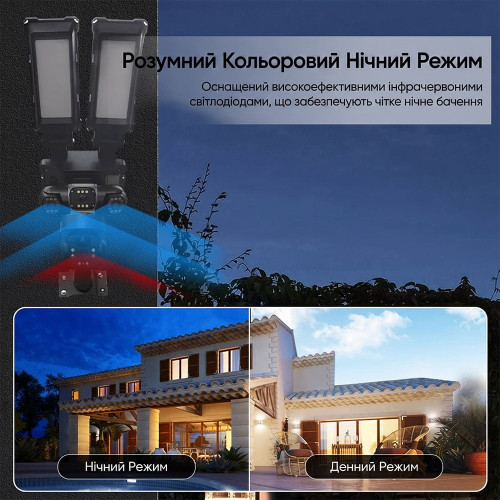 IP PTZ-відеокамера автономна з WiFi, прожектором та сонячною панеллю 3Mp+3Mp+3Mp Light Vision VLC-1223WIL/3C (Lamp+Solar) f=4mm, на акумуляторних батареях