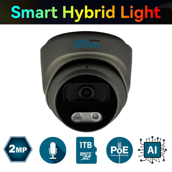 IP-відеокамера 2 Мп SEVEN IP-7212PA-DL black 2,8 мм з розумним подвійним підсвічуванням