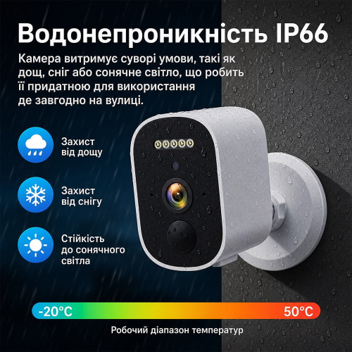 Автономна WiFi 2.4/5GHz IP-відеокамера 3Mp Light Vision VLC-03IB(CamHi) White, f=3.6mm, на акумуляторних батареях 4000mAh