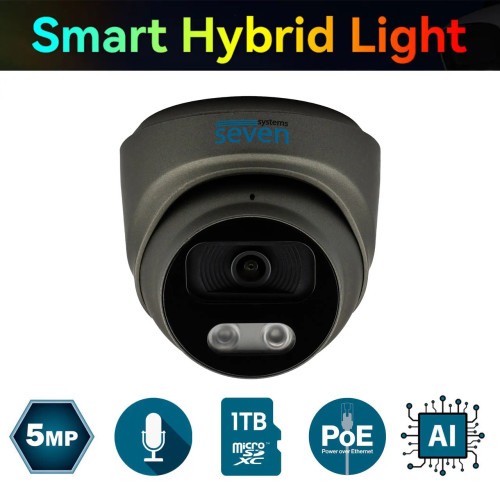 IP-відеокамера 5 Мп SEVEN IP-7215PA-DL black 2,8 мм з розумним подвійним підсвічуванням