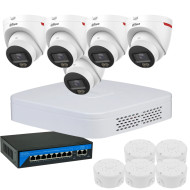 4МП комплект IP-відеонагляду DAHUA з 5 купольних камер DH-IPC-HDW2449T-S-PRO WizColor 2K