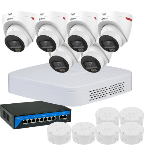 4МП комплект IP-відеонагляду DAHUA з 6 купольних камер DH-IPC-HDW2449T-S-PRO WizColor 2K