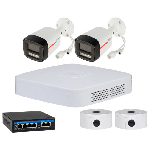 4МП комплект IP-відеонагляду DAHUA з 2 вуличних камер DH-IPC-HFW2449TL-S-PRO WizColor 2K