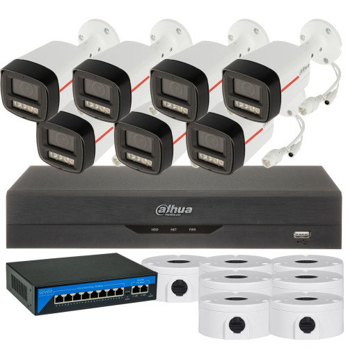 4МП комплект IP-відеонагляду DAHUA з 7 вуличних камер DH-IPC-HFW2449TL-S-PRO WizColor 2K