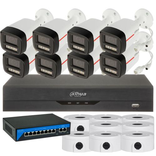 4МП комплект IP-відеонагляду DAHUA з 8 вуличних камер DH-IPC-HFW2449TL-S-PRO WizColor 2K