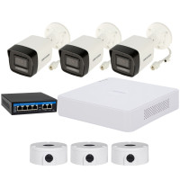 Комплект 4Mpx IP-відеоспостереження Hikvision з 3 камерами DS-2CD1043G2-LIUF Smart Hybrid Light AcuSense