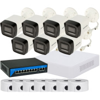Комплект 4Mpx IP-відеоспостереження Hikvision з 7 камерами DS-2CD1043G2-LIUF Smart Hybrid Light AcuSense