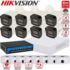 Комплект 4Mpx IP-відеонагляду Hikvision з 8 камерами DS-2CD1043G2-LIUF Smart Hybrid Light AcuSense