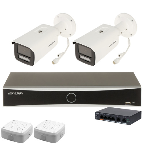 Комплект 4Mpx IP-відеонагляду Hikvision з 2 камерами DS-2CD2T43G2-4LI Smart Hybrid Light AcuSense