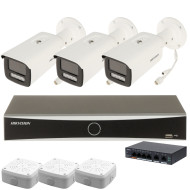 Комплект 4Mpx IP-відеонагляду Hikvision з 3 камерами DS-2CD2T43G2-4LI Smart Hybrid Light AcuSense