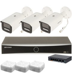 Комплект 4Mpx IP-відеонагляду Hikvision з 3 камерами DS-2CD2T43G2-4LI Smart Hybrid Light AcuSense