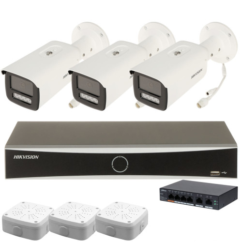 Комплект 4Mpx IP-відеонагляду Hikvision з 3 камерами DS-2CD2T43G2-4LI Smart Hybrid Light AcuSense