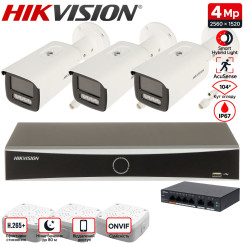 Комплект 4Mpx IP-відеонагляду Hikvision з 3 камерами DS-2CD2T43G2-4LI Smart Hybrid Light AcuSense