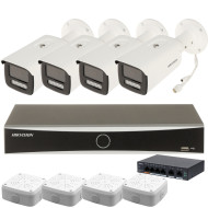 Комплект 4Mpx IP-відеонагляду Hikvision з 4 камерами DS-2CD2T43G2-4LI Smart Hybrid Light AcuSense