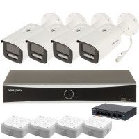 Комплект 4Mpx IP-відеонагляду Hikvision з 4 камерами DS-2CD2T43G2-4LI Smart Hybrid Light AcuSense