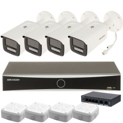 Комплект 4Mpx IP-відеонагляду Hikvision з 4 камерами DS-2CD2T43G2-4LI Smart Hybrid Light AcuSense