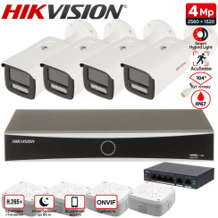 Комплект 4Mpx IP-відеонагляду Hikvision з 4 камерами DS-2CD2T43G2-4LI Smart Hybrid Light AcuSense