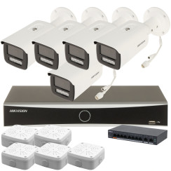 Комплект 4Mpx IP-відеонагляду Hikvision з 5 камерами DS-2CD2T43G2-4LI Smart Hybrid Light AcuSense