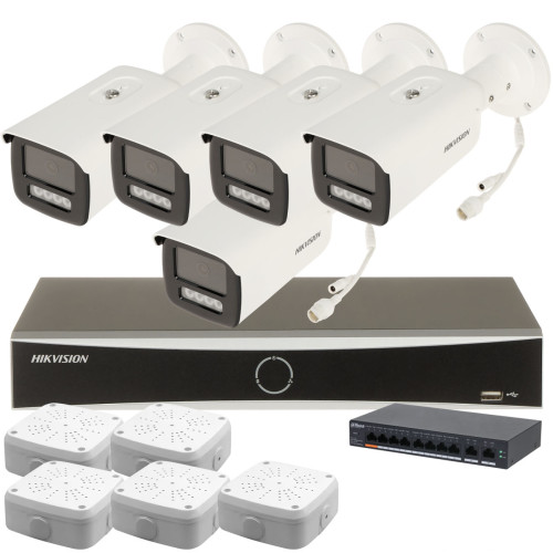 Комплект 4Mpx IP-відеонагляду Hikvision з 5 камерами DS-2CD2T43G2-4LI Smart Hybrid Light AcuSense