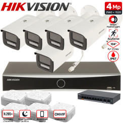 Комплект 4Mpx IP-відеонагляду Hikvision з 5 камерами DS-2CD2T43G2-4LI Smart Hybrid Light AcuSense