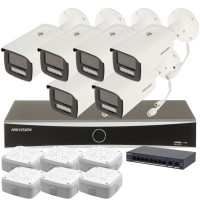 Комплект 4Mpx IP-відеонагляду Hikvision з 6 камерами DS-2CD2T43G2-4LI Smart Hybrid Light AcuSense         
