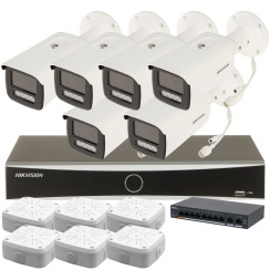 Комплект 4Mpx IP-відеонагляду Hikvision з 6 камерами DS-2CD2T43G2-4LI Smart Hybrid Light AcuSense         