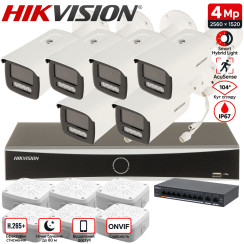 Комплект 4Mpx IP-відеонагляду Hikvision з 6 камерами DS-2CD2T43G2-4LI Smart Hybrid Light AcuSense         