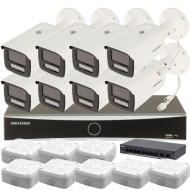 Комплект 4Mpx IP-відеонагляду Hikvision з 8 камерами DS-2CD2T43G2-4LI Smart Hybrid Light AcuSense