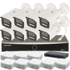 Комплект 4Mpx IP-відеонагляду Hikvision з 8 камерами DS-2CD2T43G2-4LI Smart Hybrid Light AcuSense