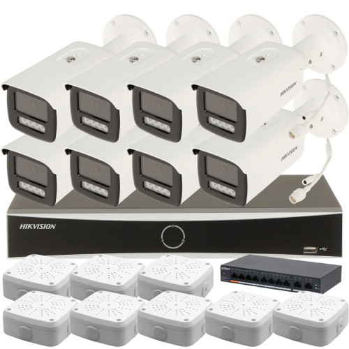 Комплект 4Mpx IP-відеонагляду Hikvision з 8 камерами DS-2CD2T43G2-4LI Smart Hybrid Light AcuSense