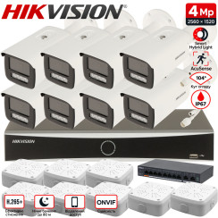 Комплект 4Mpx IP-відеонагляду Hikvision з 8 камерами DS-2CD2T43G2-4LI Smart Hybrid Light AcuSense