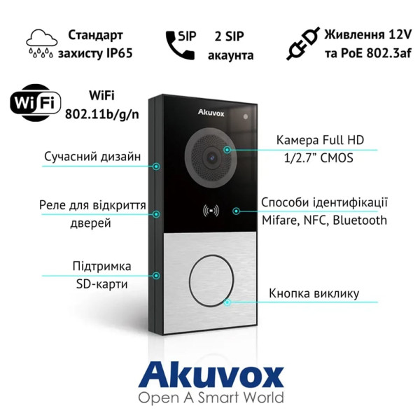 Комплект IP-відеодомофона Akuvox: домофон 7" C313 + відеопанель з WiFi 2Mp E12W (E12W + C313)