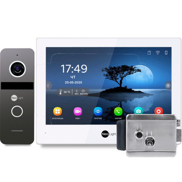 Комплект відеодомофона NeoLight ALPHA Hybrid HD Kit Graphite + ATIS Lock SS