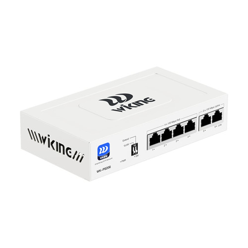 PoE-комутатор 6-портовий некерований Wiking WK-PS206 V2, 4x100Mbps PoE, 2x100Mbps Uplink, 45W