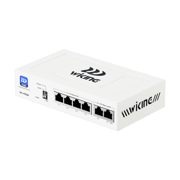 PoE-комутатор 6-портовий некерований Wiking WK-PS206 V2, 4x100Mbps PoE, 2x100Mbps Uplink, 45W