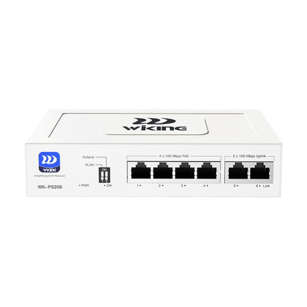 PoE-комутатор 6-портовий некерований Wiking WK-PS206 V2, 4x100Mbps PoE, 2x100Mbps Uplink, 45W