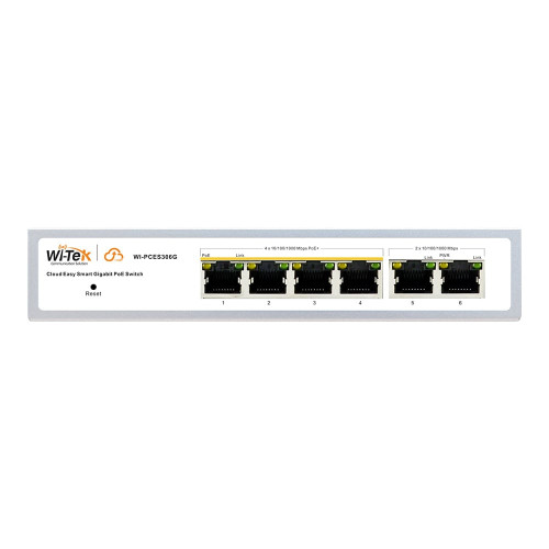 PoE-комутатор 6-портовий керований Wi-Tek WI-PCES306G V2 гігабітний, 4x1000Mbps PoE+, 2x1000Mbps Uplink, 60W, Cloud, ONVIF