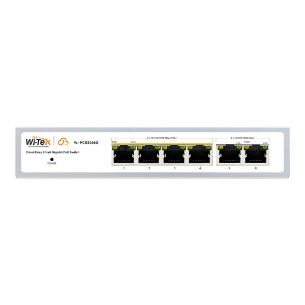 PoE-комутатор 6-портовий керований Wi-Tek WI-PCES306G V2 гігабітний, 4x1000Mbps PoE+, 2x1000Mbps Uplink, 60W, Cloud, ONVIF