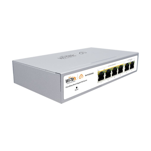 PoE-комутатор 6-портовий керований Wi-Tek WI-PCES306G V2 гігабітний, 4x1000Mbps PoE+, 2x1000Mbps Uplink, 60W, Cloud, ONVIF