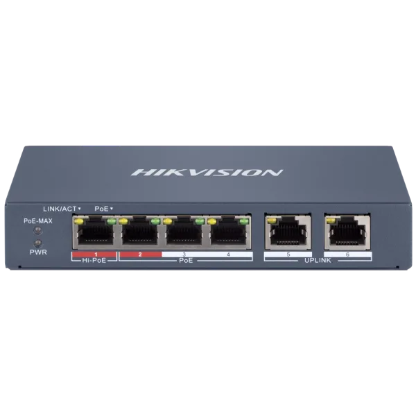 Коммутатор 6 портов управляемый Hikvision DS-3E1106HP-EI