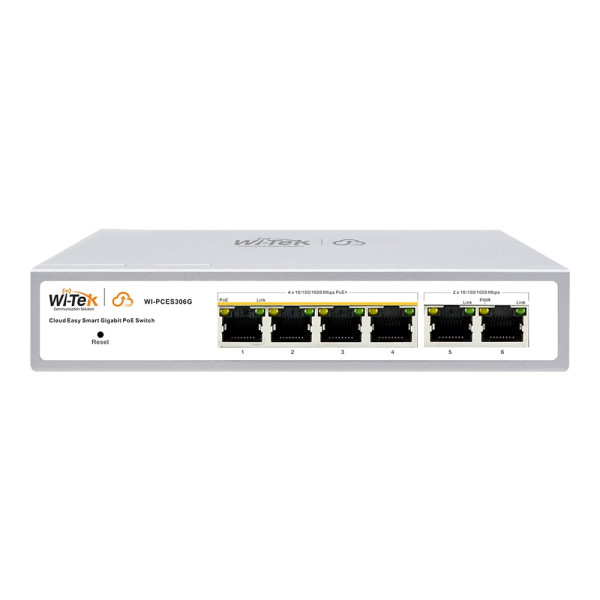 PoE-комутатор 6-портовий керований Wi-Tek WI-PCES306G V2 гігабітний, 4x1000Mbps PoE+, 2x1000Mbps Uplink, 60W, Cloud, ONVIF